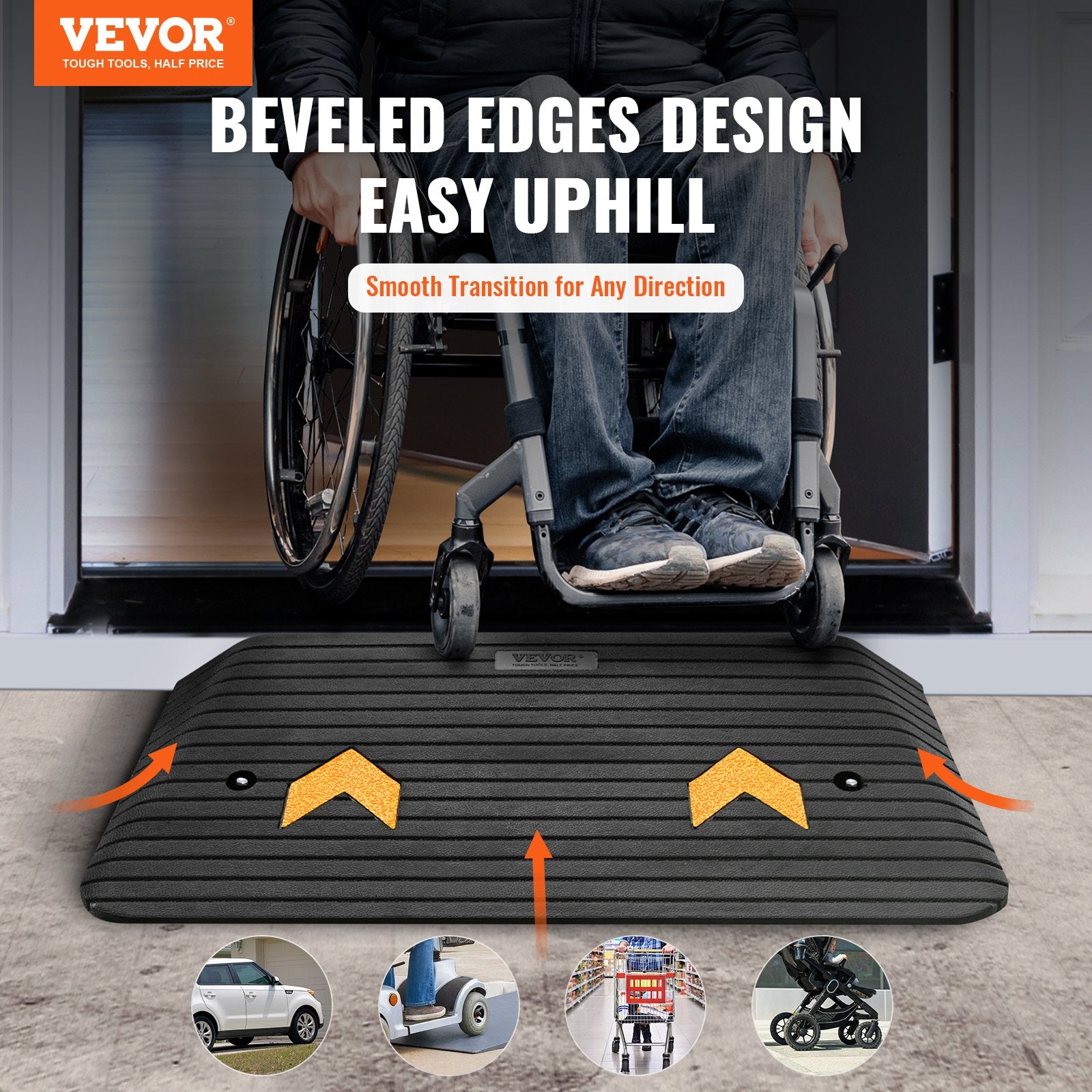 Upgraded Rubber Threshold Ramp, 7.6 cm Rise Door Ramp with 1 Channel, Natural Rubber Car Ramp with Non-Slip Textured Surface, 150 tons Load Capacity Curb Ramp for Wheelchair and Scooter - Image 2