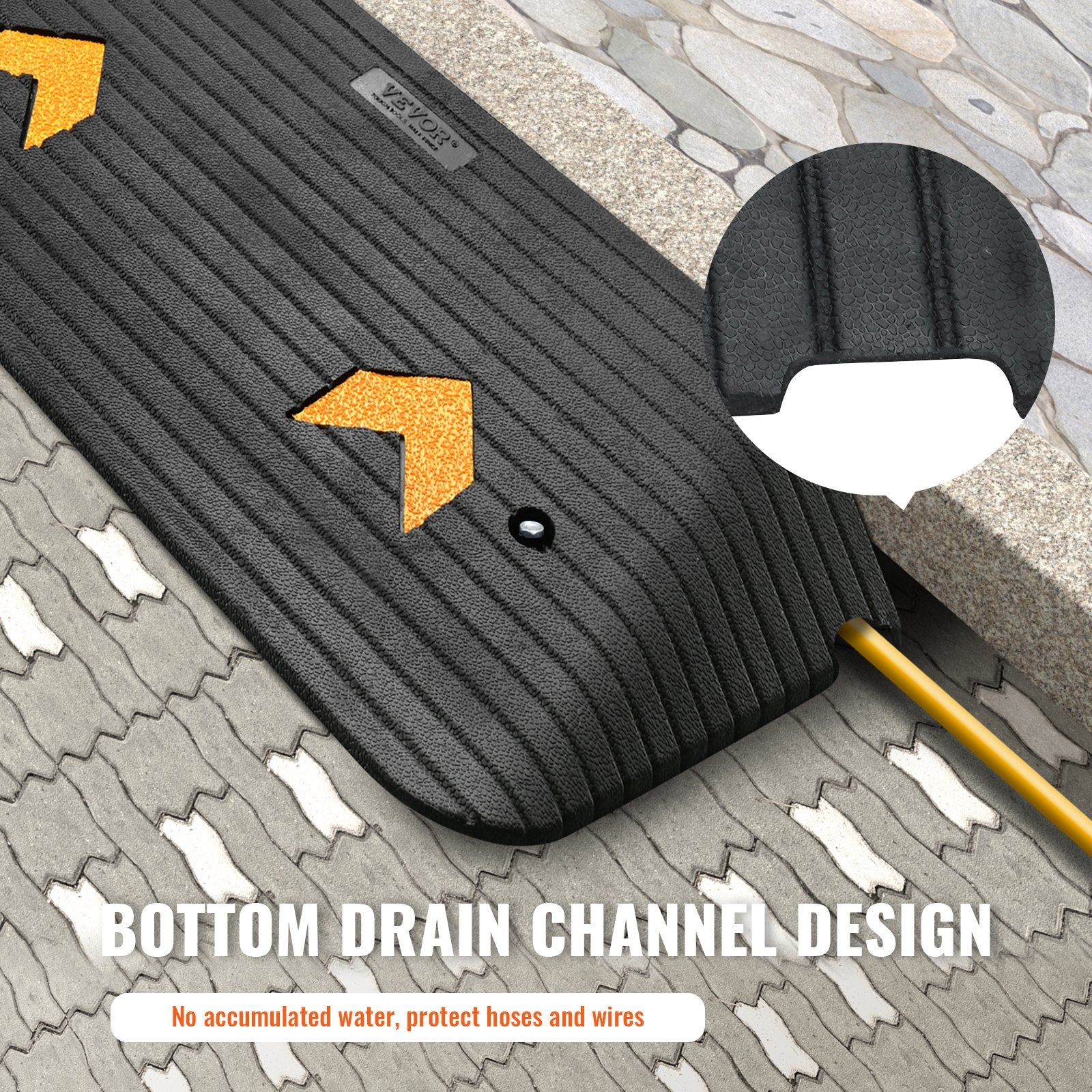 Upgraded Rubber Threshold Ramp, 7.6 cm Rise Door Ramp with 1 Channel, Natural Rubber Car Ramp with Non-Slip Textured Surface, 150 tons Load Capacity Curb Ramp for Wheelchair and Scooter - Image 5