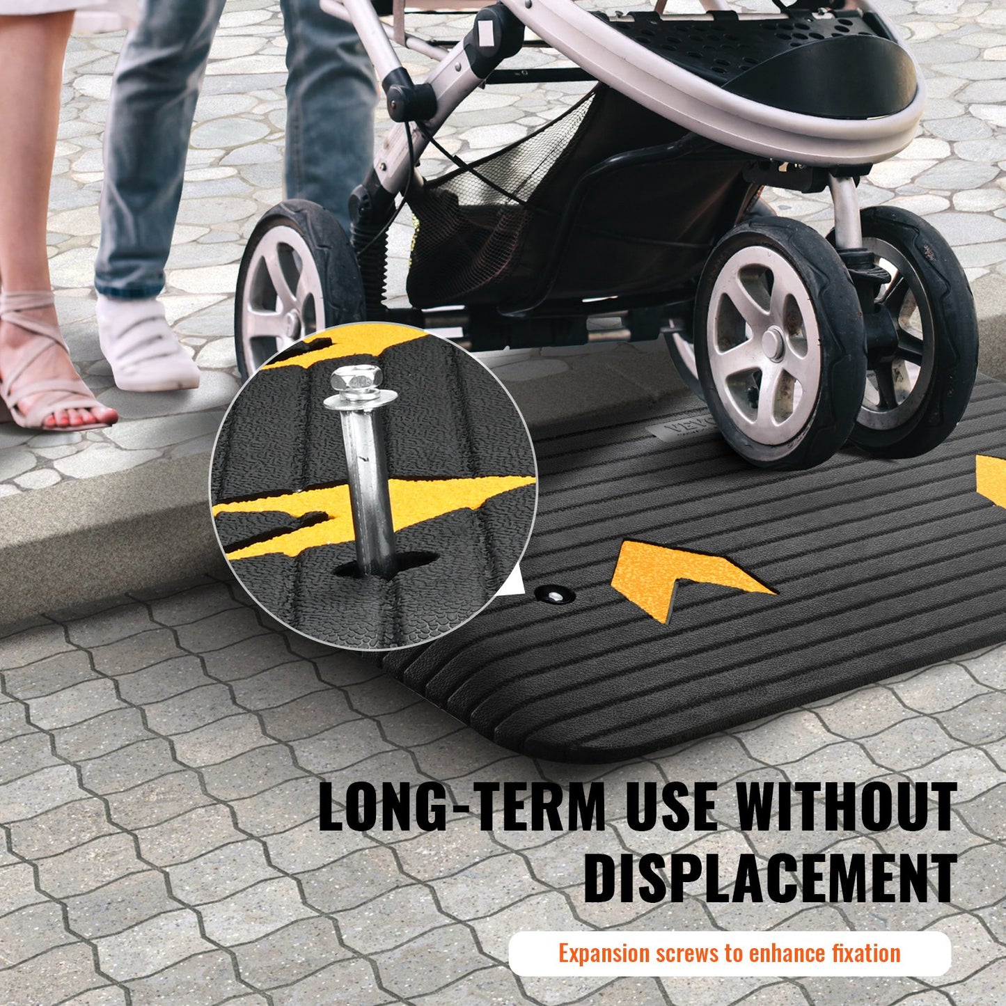 Upgraded Rubber Threshold Ramp, 7.6 cm Rise Door Ramp with 1 Channel, Natural Rubber Car Ramp with Non-Slip Textured Surface, 150 tons Load Capacity Curb Ramp for Wheelchair and Scooter - Image 6