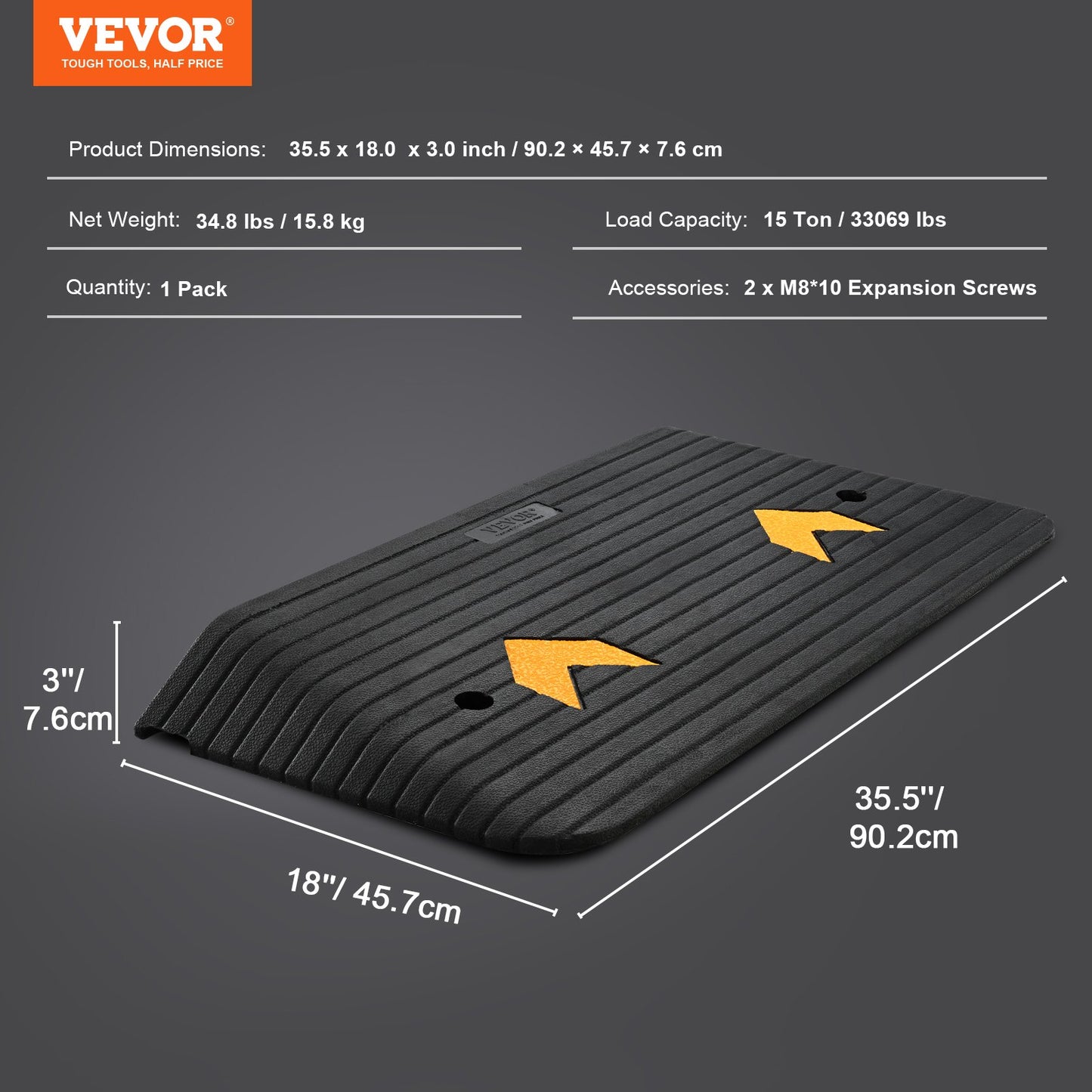 Upgraded Rubber Threshold Ramp, 7.6 cm Rise Door Ramp with 1 Channel, Natural Rubber Car Ramp with Non-Slip Textured Surface, 150 tons Load Capacity Curb Ramp for Wheelchair and Scooter - Image 7