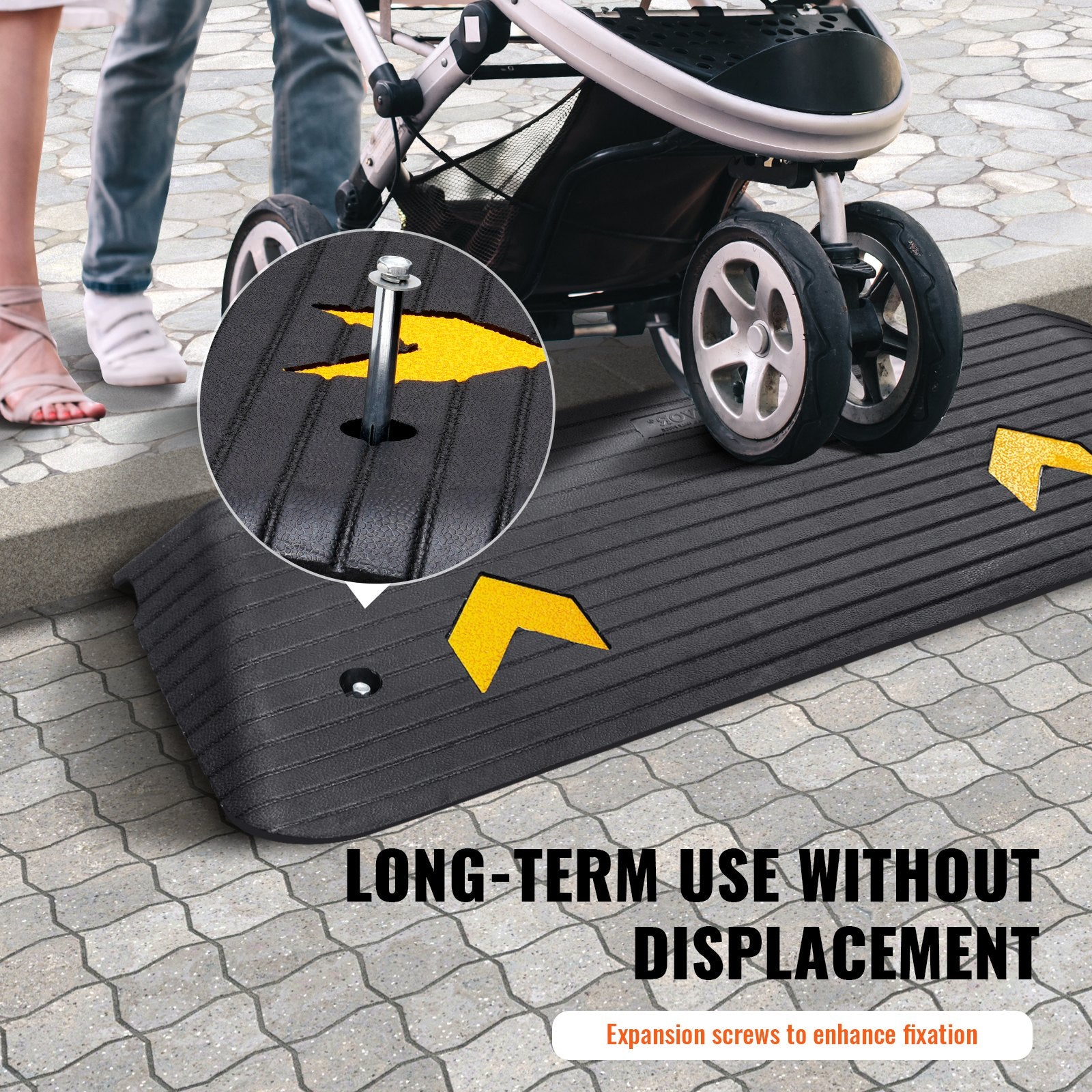 Upgraded Rubber Threshold Ramp, 3.8 cm Rise Wheelchair Ramp Doorway, Natural Curb Ramp Rated 15 tons Load Capacity, Non-Slip Textured Surface Rubber Curb Ramp for Wheelchair and Scooter - Image 6