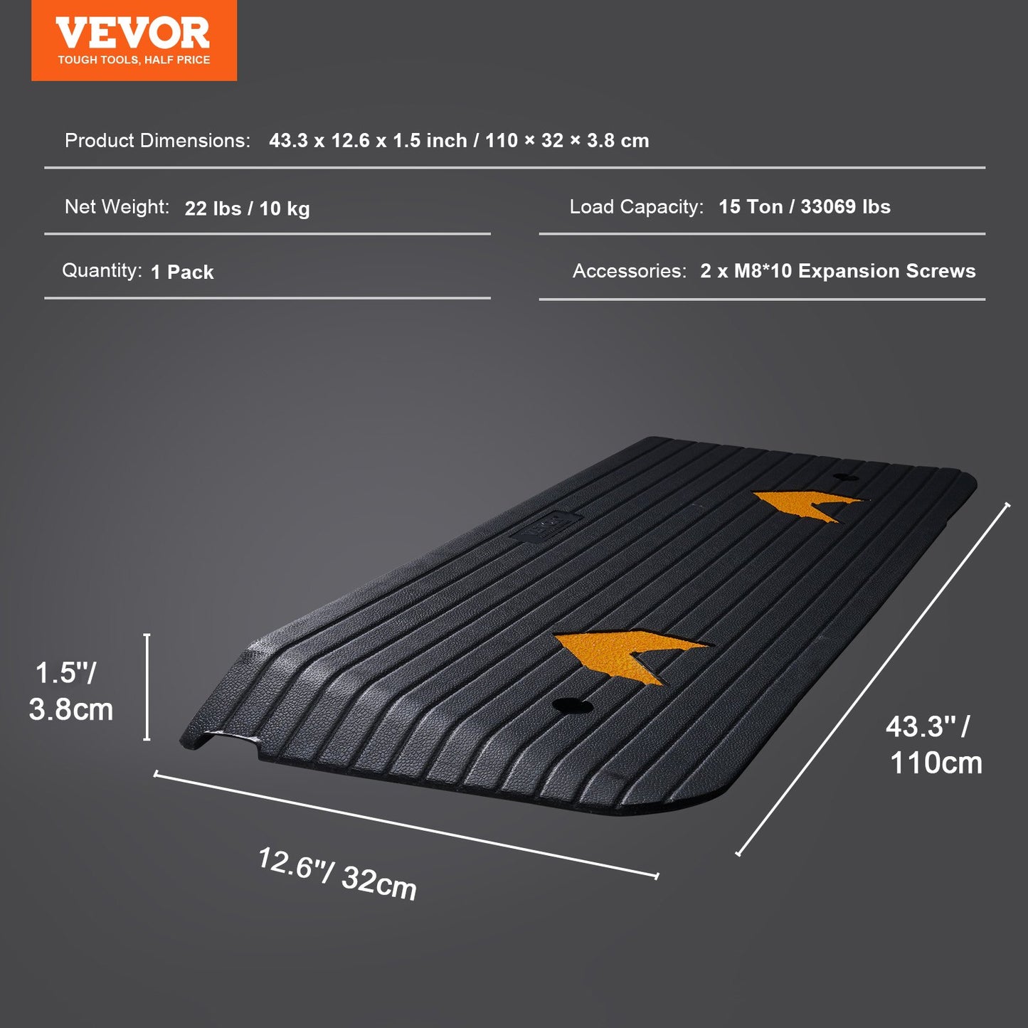 Upgraded Rubber Threshold Ramp, 3.8 cm Rise Wheelchair Ramp Doorway, Natural Curb Ramp Rated 15 tons Load Capacity, Non-Slip Textured Surface Rubber Curb Ramp for Wheelchair and Scooter - Image 7