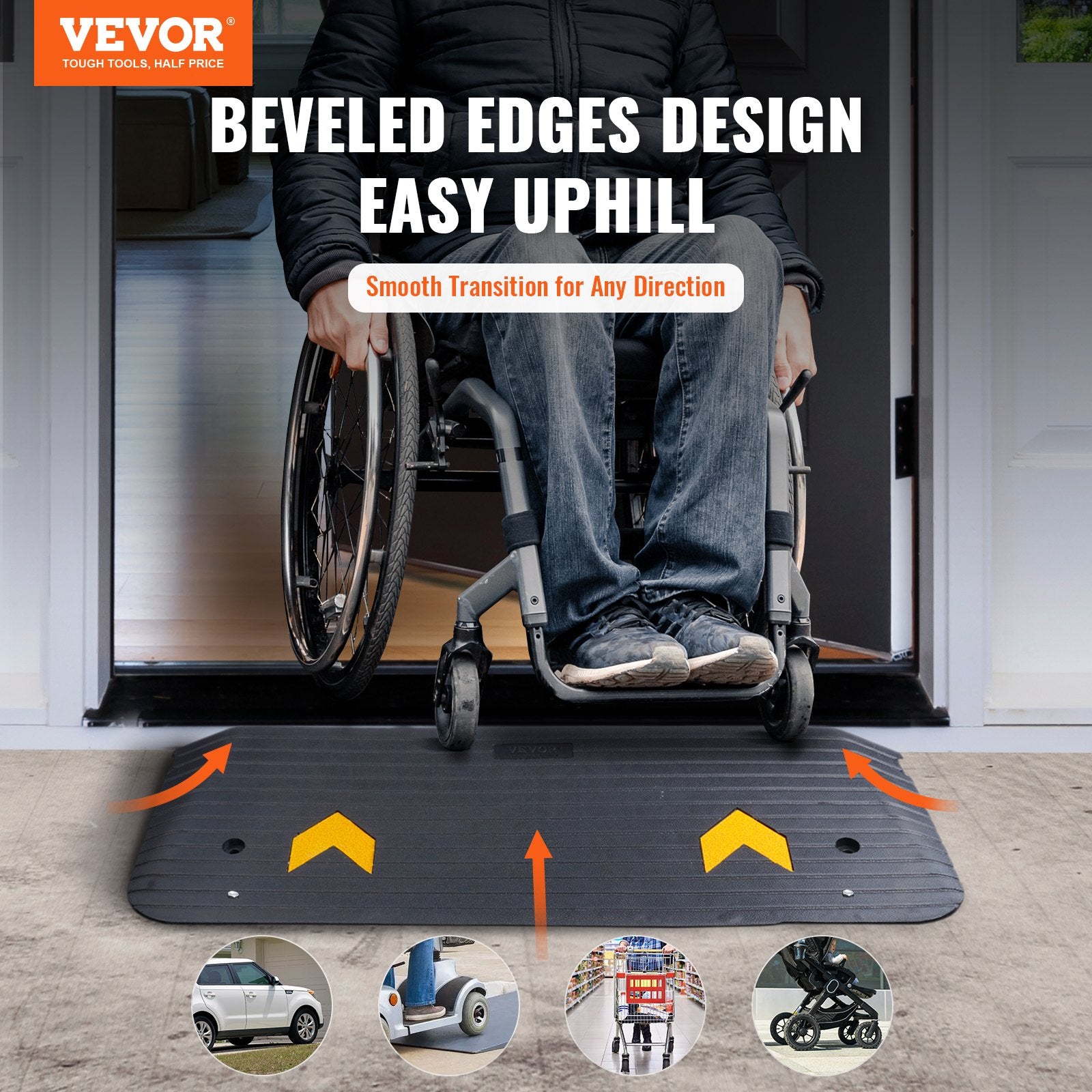 Rubber Threshold Ramp, 5 cm Rise Threshold Ramp Doorway, Recycled Rubber Power Threshold Ramp Rated 15 tons Load Capacity, Non-Slip Surface Rubber Solid Threshold Ramp for Wheelchair and Scooter - Image 2