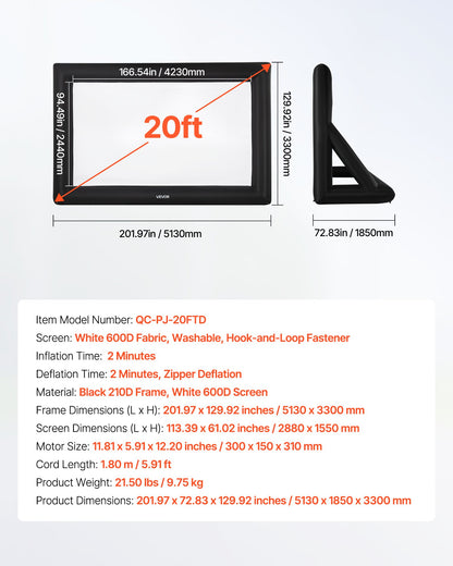 20 ft Inflatable Movie Screen 16:9 600D Movie Projector with Portable Bag - Image 7