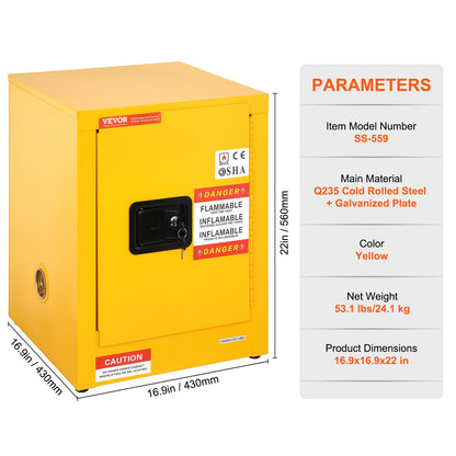 12 Gallon Safety Cabinet for Flammable Liquids Single door and Manual Close Yellow Hazardous Storage - Image 3