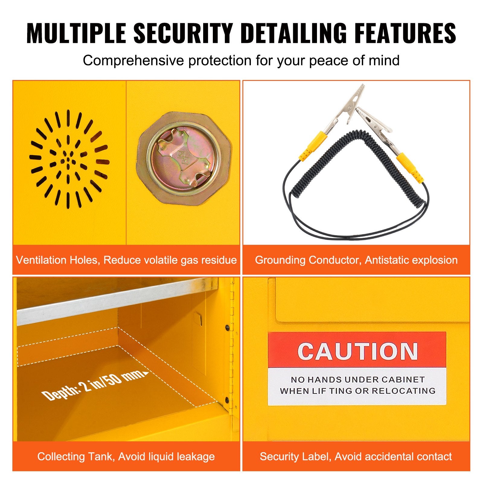 12 Gallon Safety Cabinet for Flammable Liquids Single door and Manual Close Yellow Hazardous Storage - Image 4