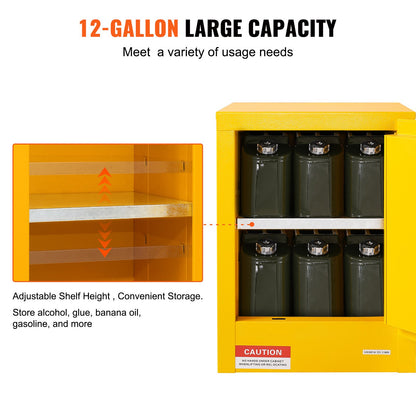 12 Gallon Safety Cabinet for Flammable Liquids Single door and Manual Close Yellow Hazardous Storage - Image 5