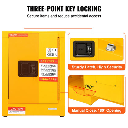 12 Gallon Safety Cabinet for Flammable Liquids Single door and Manual Close Yellow Hazardous Storage - Image 6