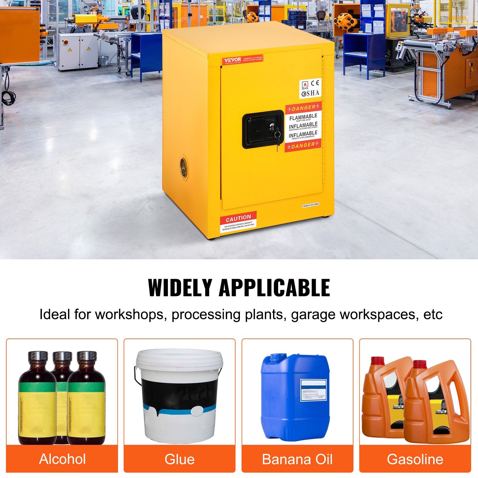 12 Gallon Safety Cabinet for Flammable Liquids Single door and Manual Close Yellow Hazardous Storage - Image 7