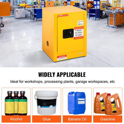 12 Gallon Safety Cabinet for Flammable Liquids Single door and Manual Close Yellow Hazardous Storage - Image 7
