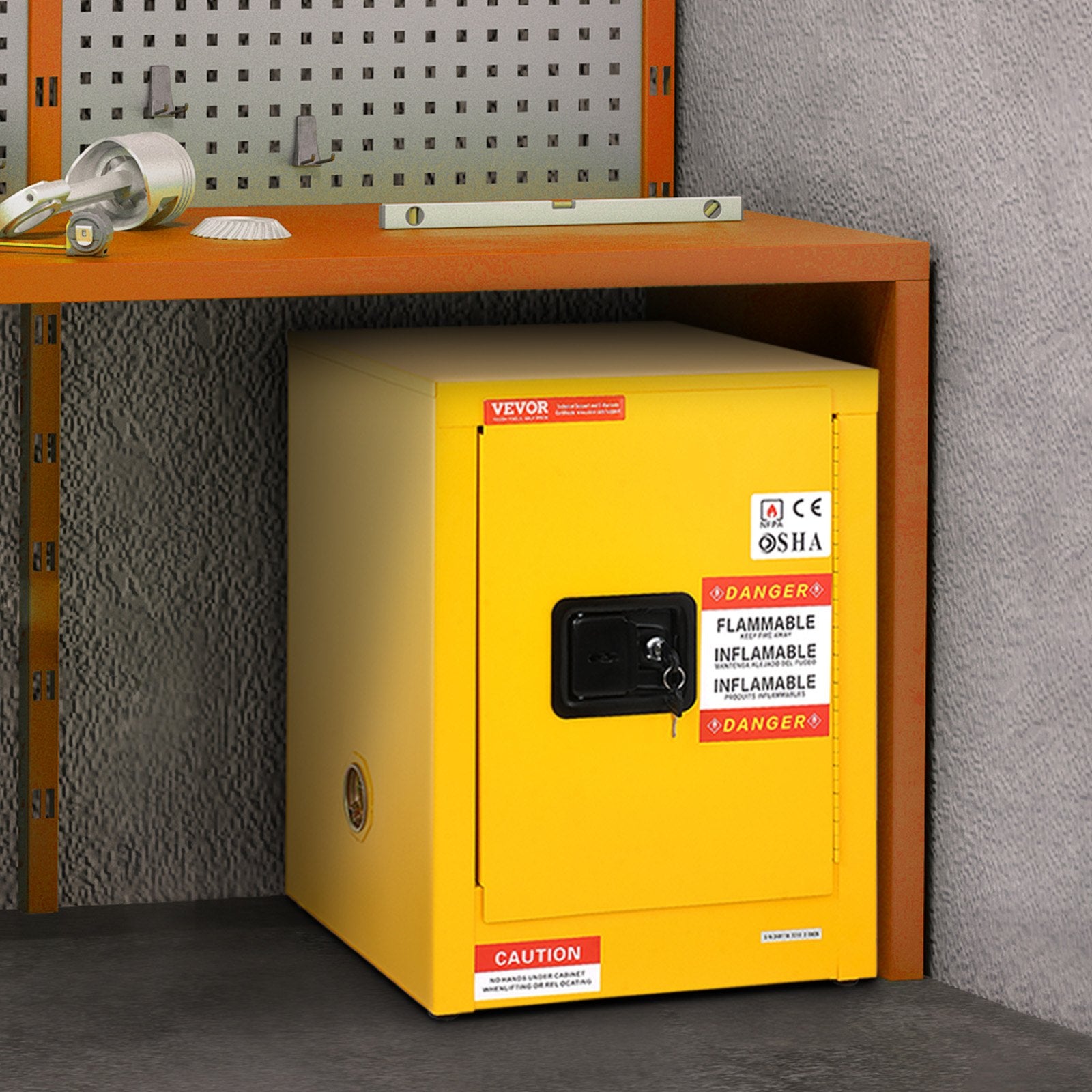 12 Gallon Safety Cabinet for Flammable Liquids Single door and Manual Close Yellow Hazardous Storage - Image 8