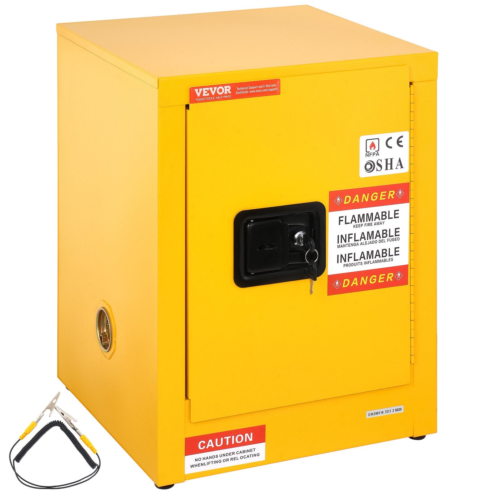 12 Gallon Safety Cabinet for Flammable Liquids Single door and Manual Close Yellow Hazardous Storage - Image 9