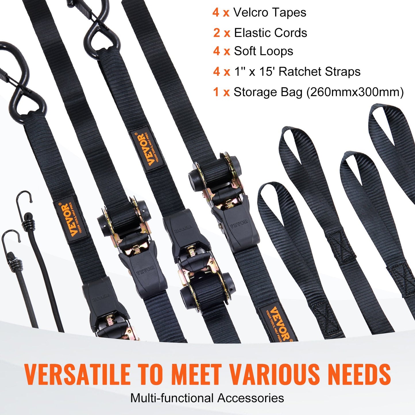 4 Pack Ratchet Tie Down Straps 2200 lbs 1"x15' Heavy Duty for Cargo - Image 5