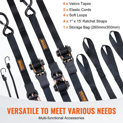 4 Pack Ratchet Tie Down Straps 2200 lbs 1"x15' Heavy Duty for Cargo - Image 5