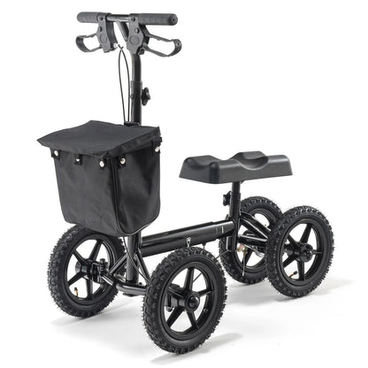 Folding Knee Scooter, Aluminum Steerable Knee Walker with Height-Adjustable Handlebar & Knee Pad, 12" All-Terrain Wheels, Dual Brakes, Leg Recovery Scooter for Broken Ankle Foot Injuries, 159KG