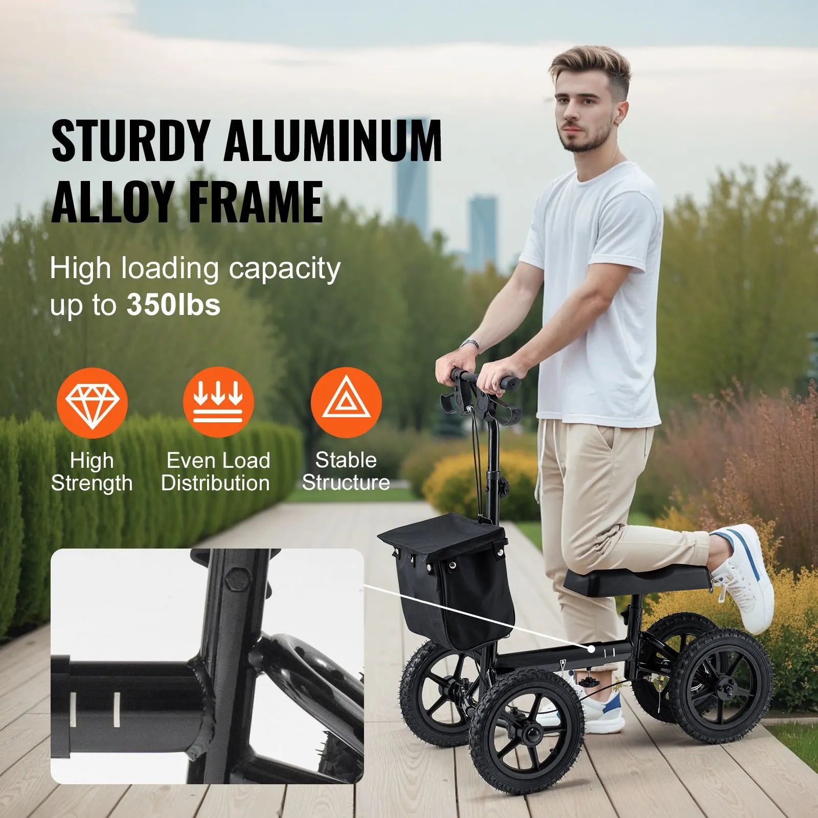 Folding Knee Scooter, Aluminum Steerable Knee Walker with Height-Adjustable Handlebar & Knee Pad, 12" All-Terrain Wheels, Dual Brakes, Leg Recovery Scooter for Broken Ankle Foot Injuries, 159KG - Image 2