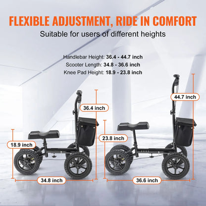 Folding Knee Scooter, Aluminum Steerable Knee Walker with Height-Adjustable Handlebar & Knee Pad, 12" All-Terrain Wheels, Dual Brakes, Leg Recovery Scooter for Broken Ankle Foot Injuries, 159KG - Image 3