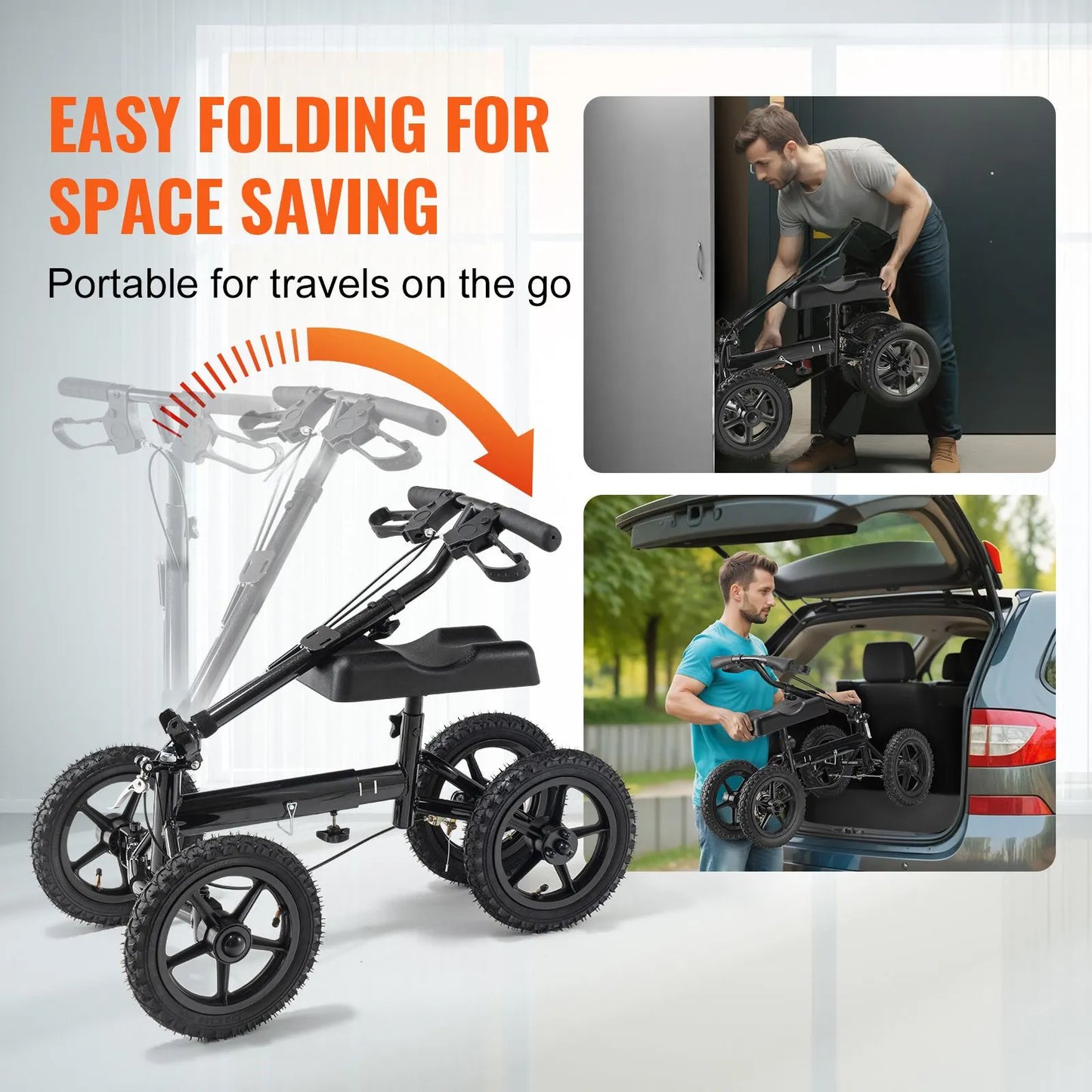 Folding Knee Scooter, Aluminum Steerable Knee Walker with Height-Adjustable Handlebar & Knee Pad, 12" All-Terrain Wheels, Dual Brakes, Leg Recovery Scooter for Broken Ankle Foot Injuries, 159KG - Image 6