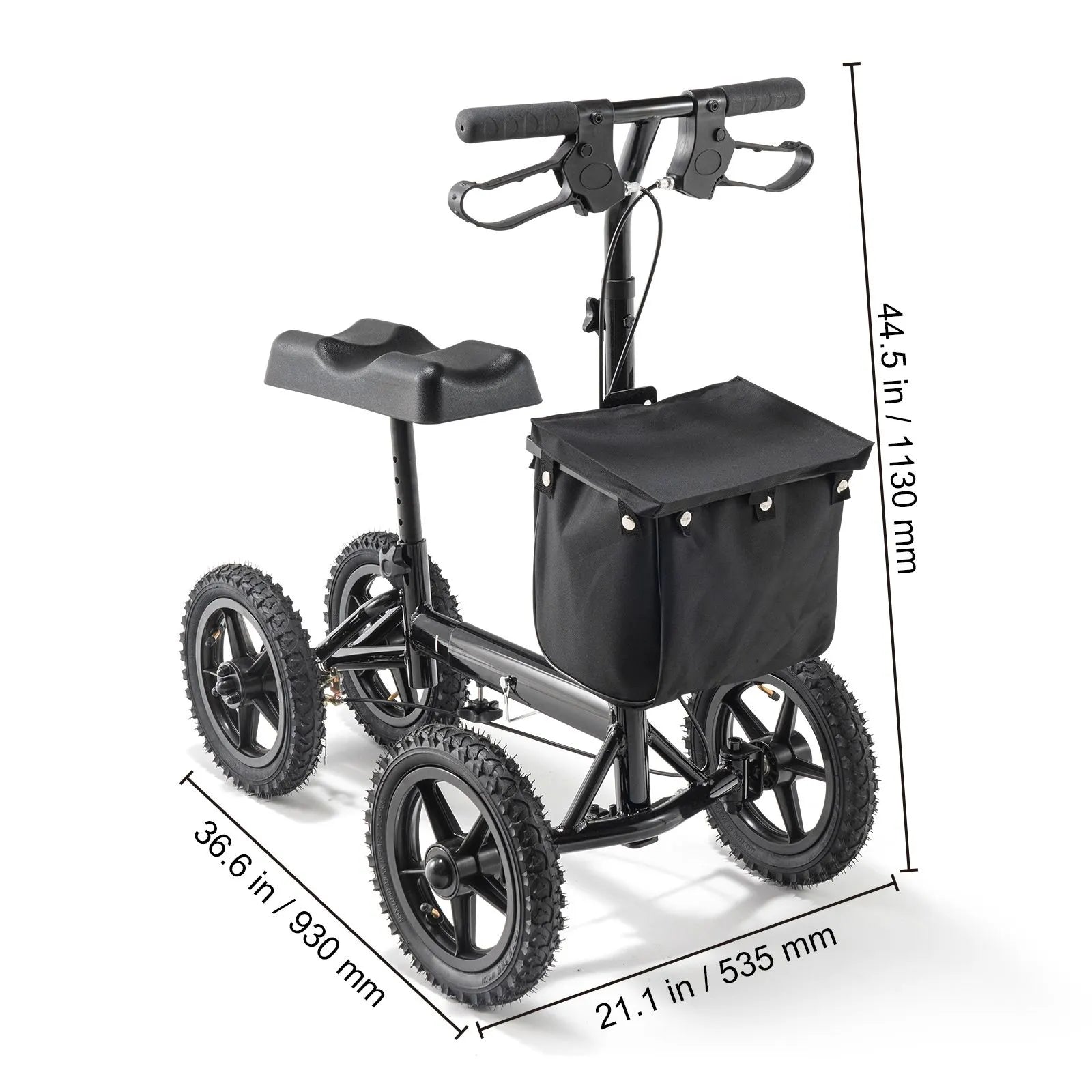 Folding Knee Scooter, Aluminum Steerable Knee Walker with Height-Adjustable Handlebar & Knee Pad, 12" All-Terrain Wheels, Dual Brakes, Leg Recovery Scooter for Broken Ankle Foot Injuries, 159KG - Image 8