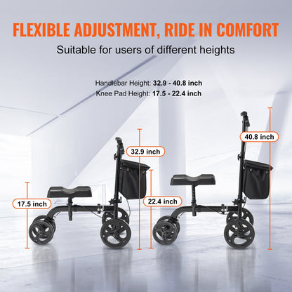 Folding Knee Scooter, Carbon Steel Steerable Knee Walker with Height-Adjustable Handlebar & Knee Pad, All-Terrain Solid Wheels, Dual Brakes, Leg Recovery Scooter for Broken Ankle Foot Injuries - Image 3
