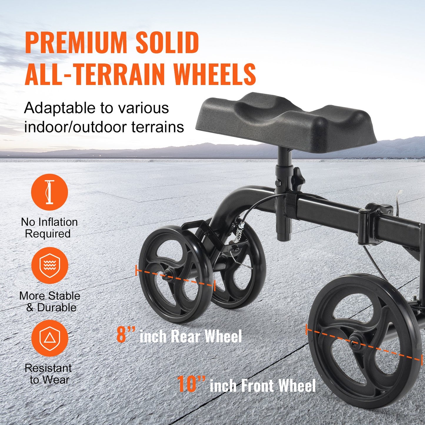 Folding Knee Scooter, Carbon Steel Steerable Knee Walker with Height-Adjustable Handlebar & Knee Pad, All-Terrain Solid Wheels, Dual Brakes, Leg Recovery Scooter for Broken Ankle Foot Injuries - Image 4