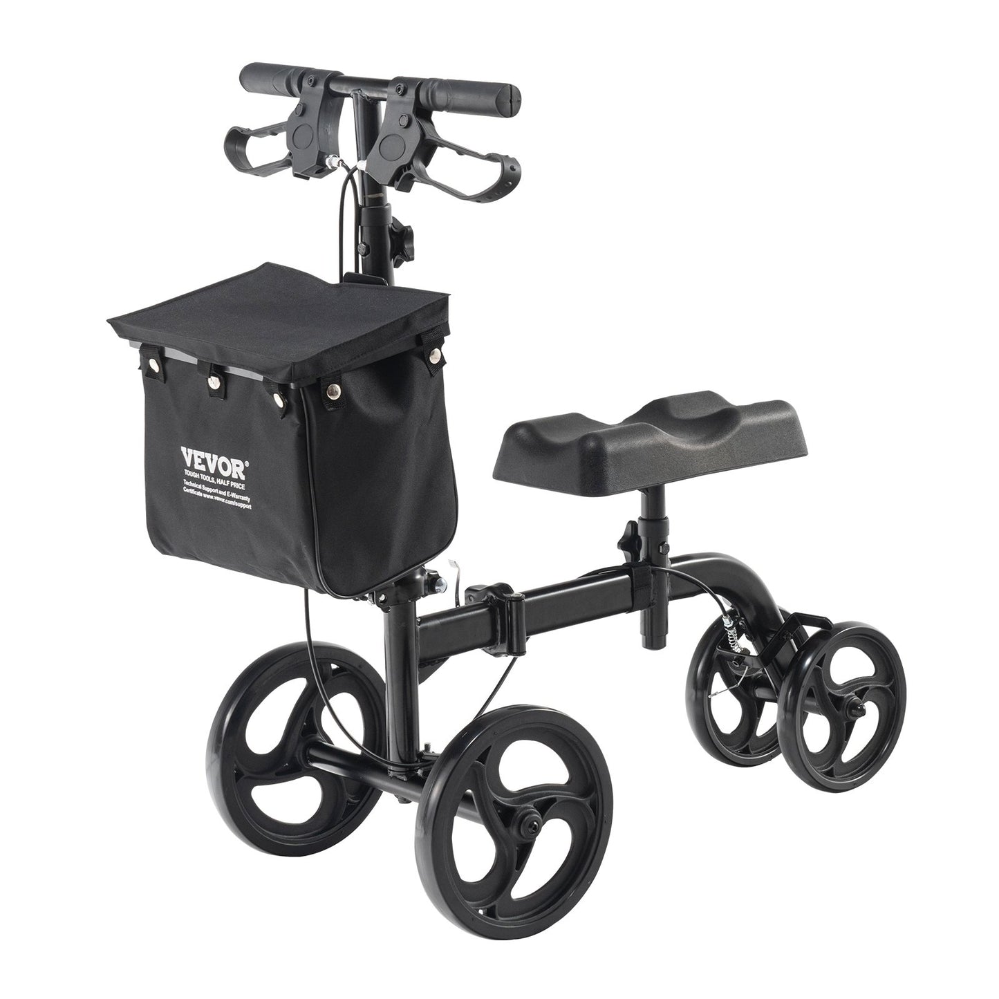 Folding Knee Scooter, Carbon Steel Steerable Knee Walker with Height-Adjustable Handlebar & Knee Pad, All-Terrain Solid Wheels, Dual Brakes, Leg Recovery Scooter for Broken Ankle Foot Injuries - Image 9