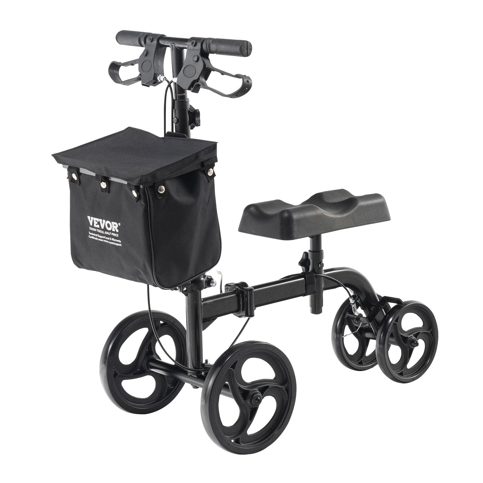 Folding Knee Scooter, Carbon Steel Steerable Knee Walker with Height-Adjustable Handlebar & Knee Pad, All-Terrain Solid Wheels, Dual Brakes, Leg Recovery Scooter for Broken Ankle Foot Injuries - Image 9