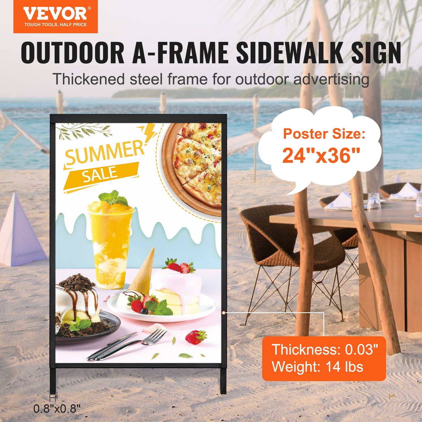 A Frame Sidewalk Sign, 61x91cm Heavy Duty Slide-in Signboard Holder, Double-Sided Folding Sandwich Board Signs, Steel Pavement Sign Poster for Outdoor Business Street Advertising (Frame only) - Image 2