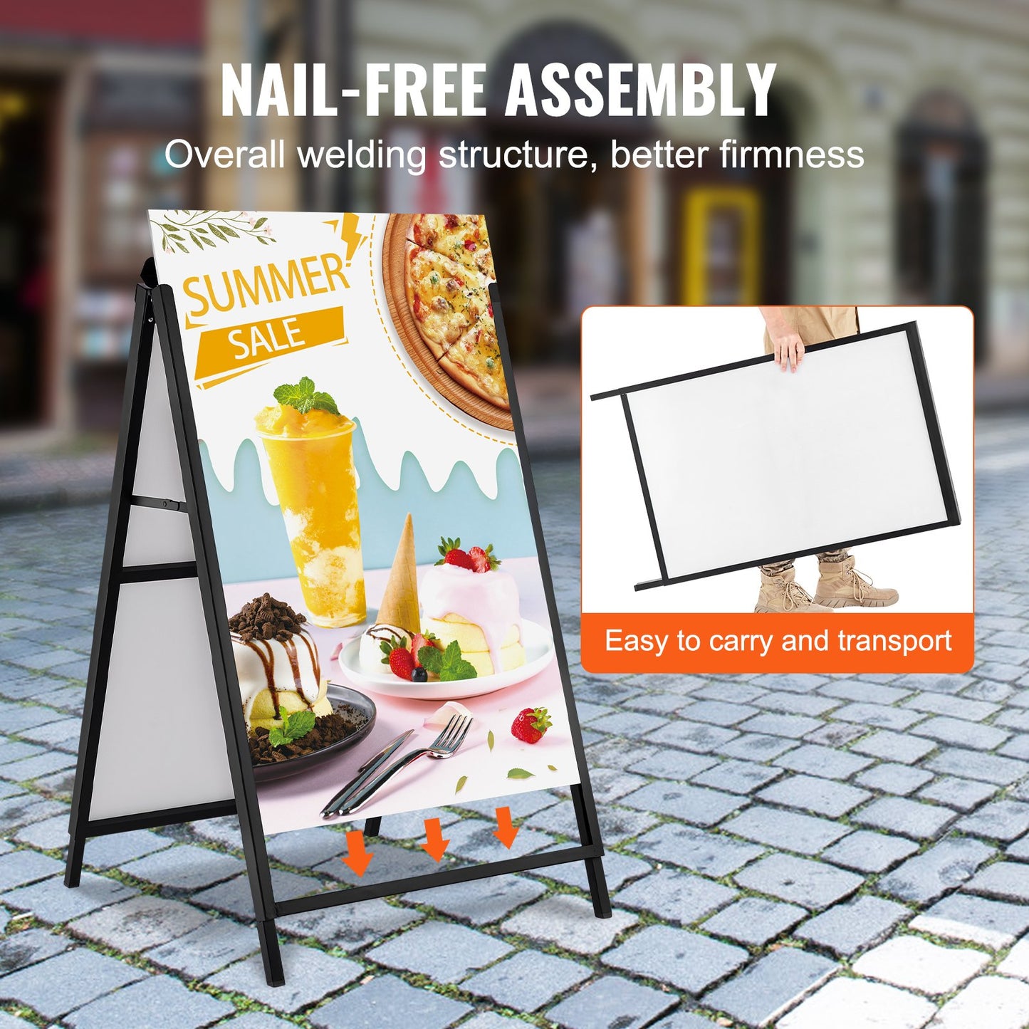 A Frame Sidewalk Sign, 61x91cm Heavy Duty Slide-in Signboard Holder, Double-Sided Folding Sandwich Board Signs, Steel Pavement Sign Poster for Outdoor Business Street Advertising (Frame only) - Image 5