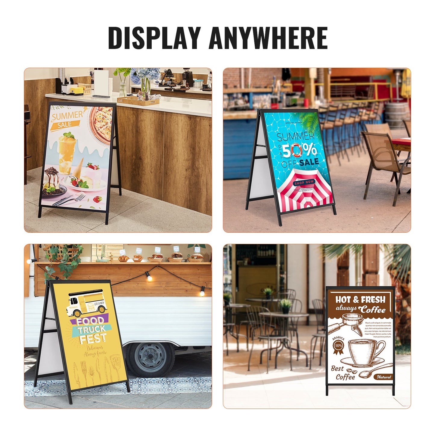 A Frame Sidewalk Sign, 61x91cm Heavy Duty Slide-in Signboard Holder, Double-Sided Folding Sandwich Board Signs, Steel Pavement Sign Poster for Outdoor Business Street Advertising (Frame only) - Image 6