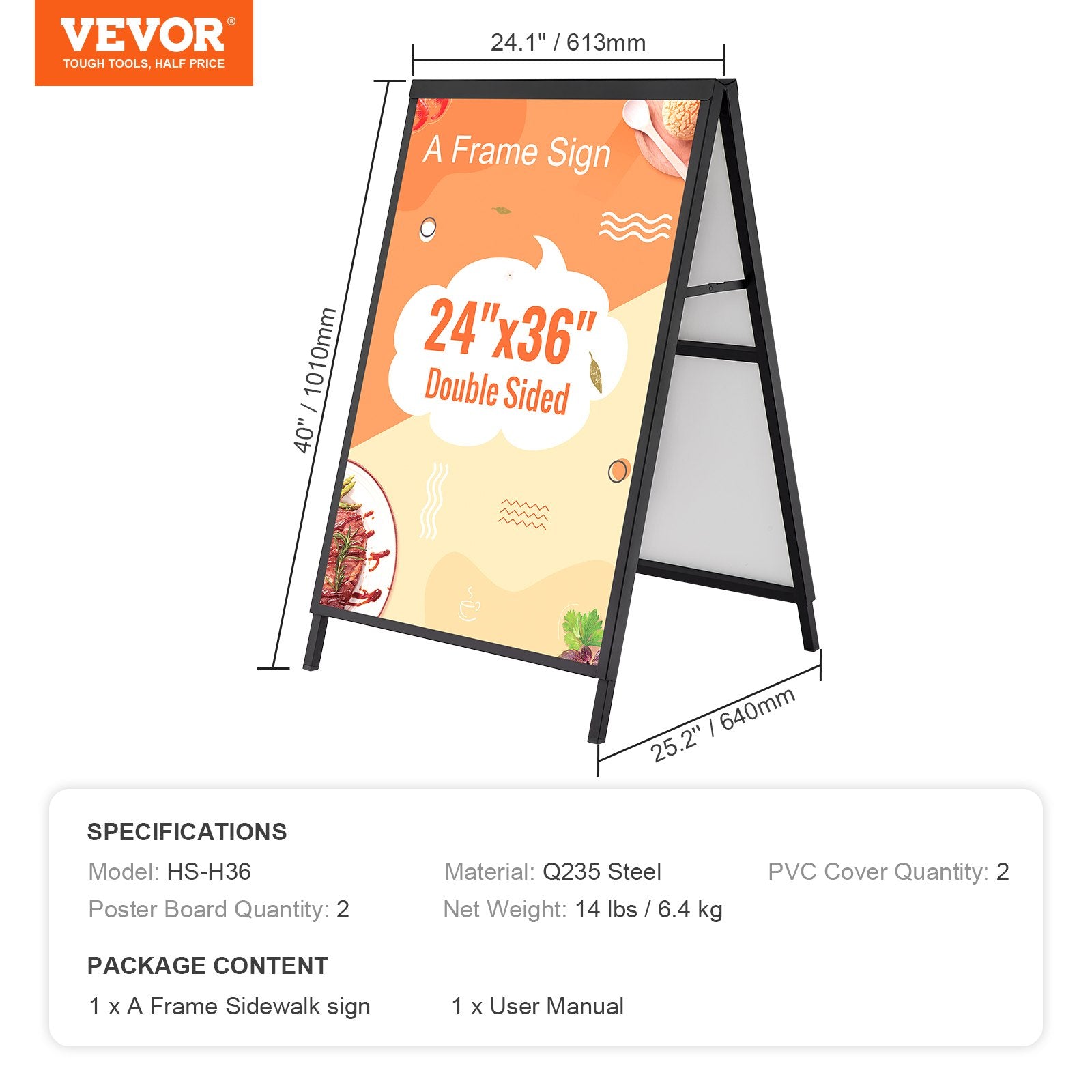 A Frame Sidewalk Sign, 61x91cm Heavy Duty Slide-in Signboard Holder, Double-Sided Folding Sandwich Board Signs, Steel Pavement Sign Poster for Outdoor Business Street Advertising (Frame only) - Image 7