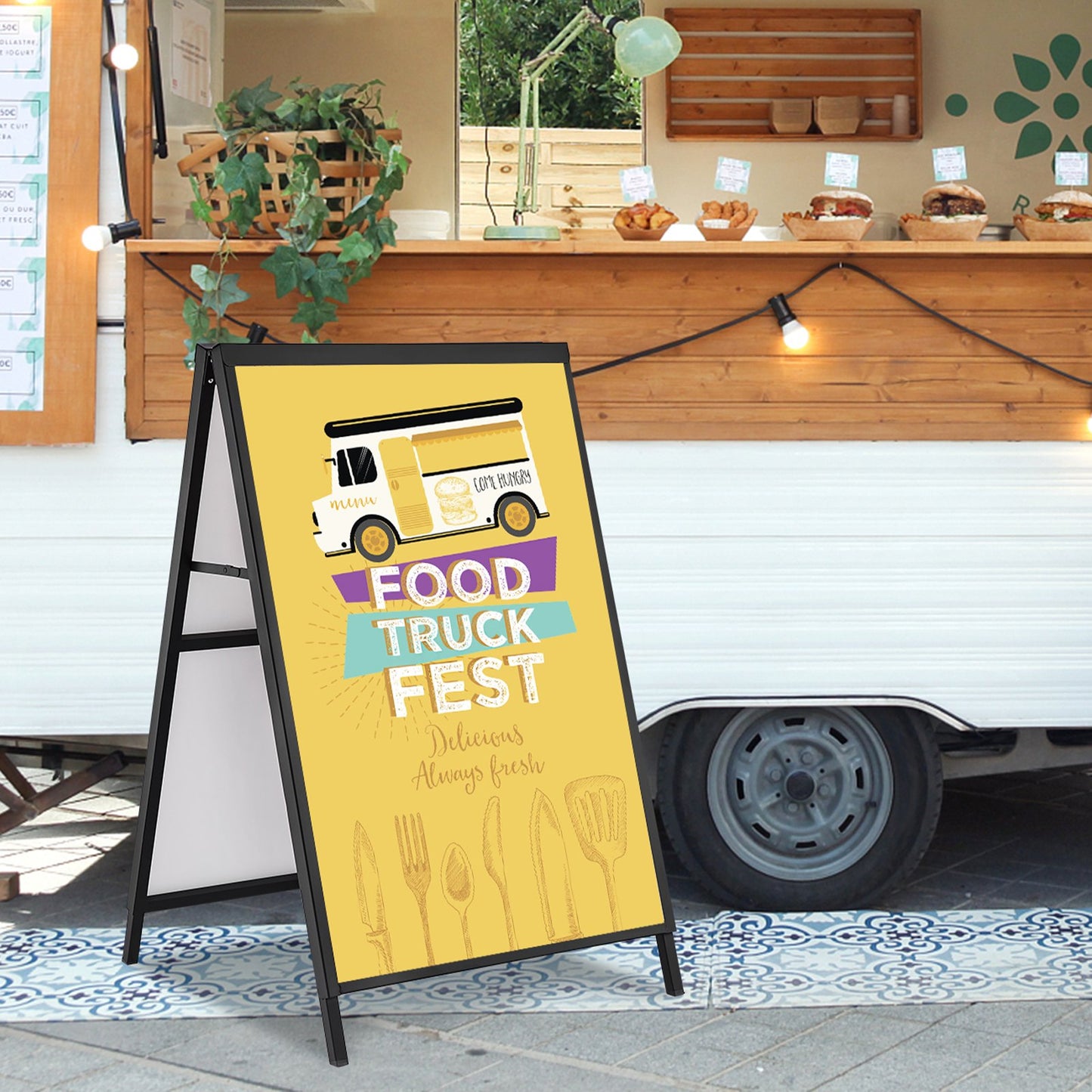 A Frame Sidewalk Sign, 61x91cm Heavy Duty Slide-in Signboard Holder, Double-Sided Folding Sandwich Board Signs, Steel Pavement Sign Poster for Outdoor Business Street Advertising (Frame only) - Image 8