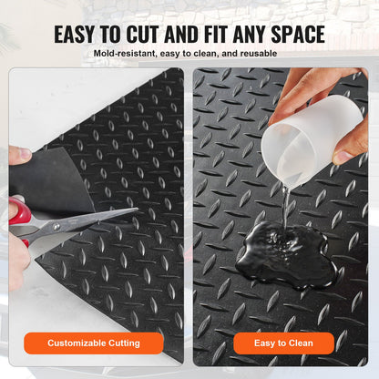 Diamond-Plate Rubber Flooring Roll, 3 mm x 4 ft x 15 ft Garage Floor Mat, SBR Rubber Garage Flooring Roll, Easy to Clean, Diamond Plate Rubber Mat for Under Cars, Garage Industry Gym, Black - Image 5