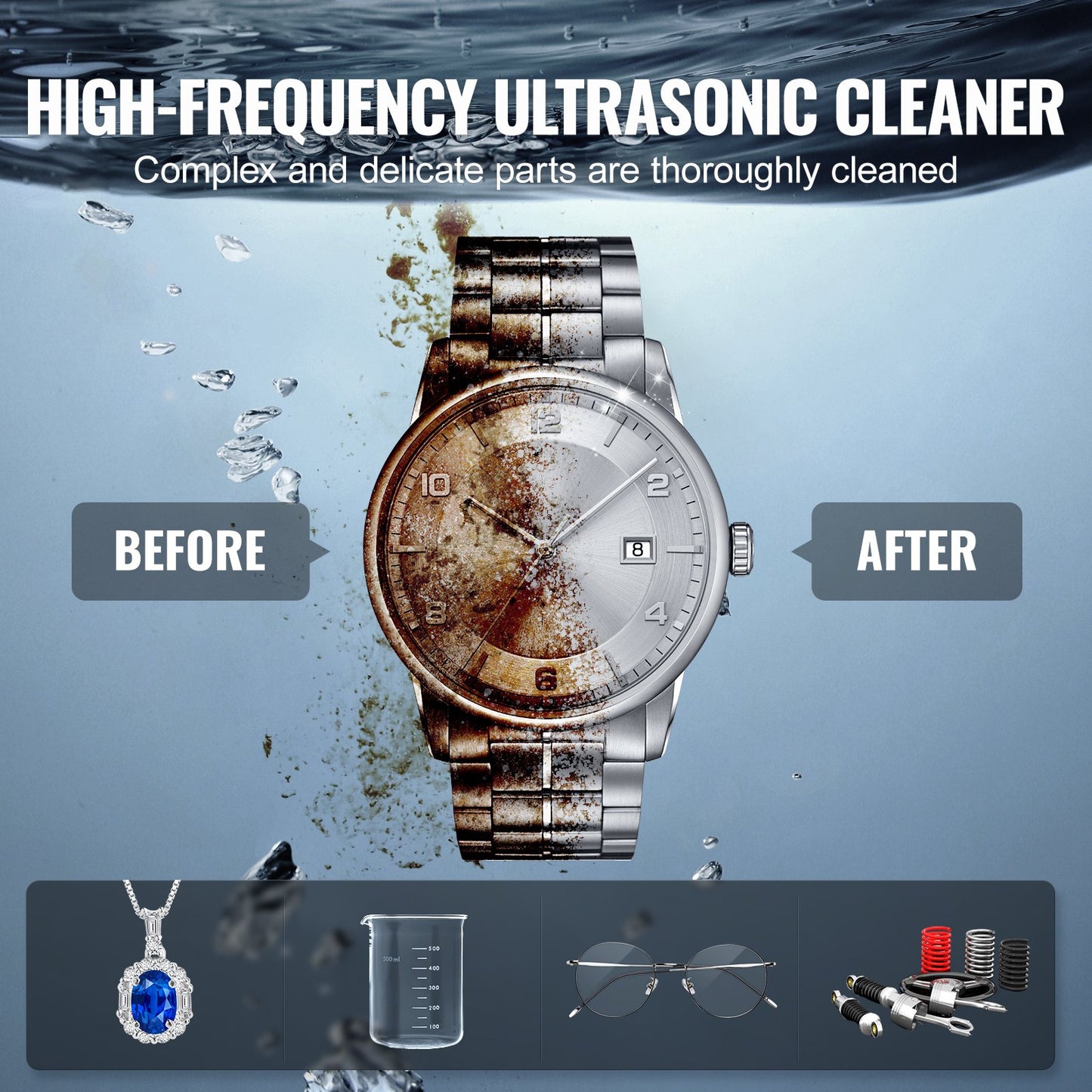 6L Ultrasonic Cleaner with Heater Timer & Basket, Professional Digital Sonic Cavitation Machine, 180W Cleaning Machine for Watch Instruments, Glasses, Coin, Metal Parts, Tool - Image 6