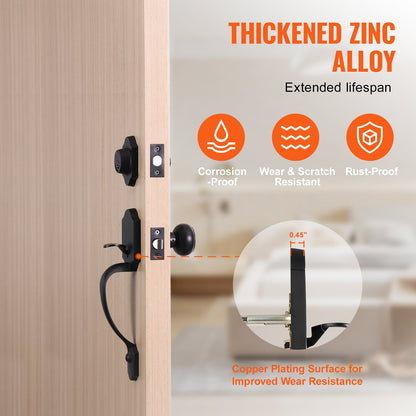 Front Door Handle and Deadbolt Set, Matte Black Front Door Lock Set with Interior Knob, Single Cylinder Handleset Adjustable Hole Spacing, for Right and Left Handed Entrance and Front Door - Image 3
