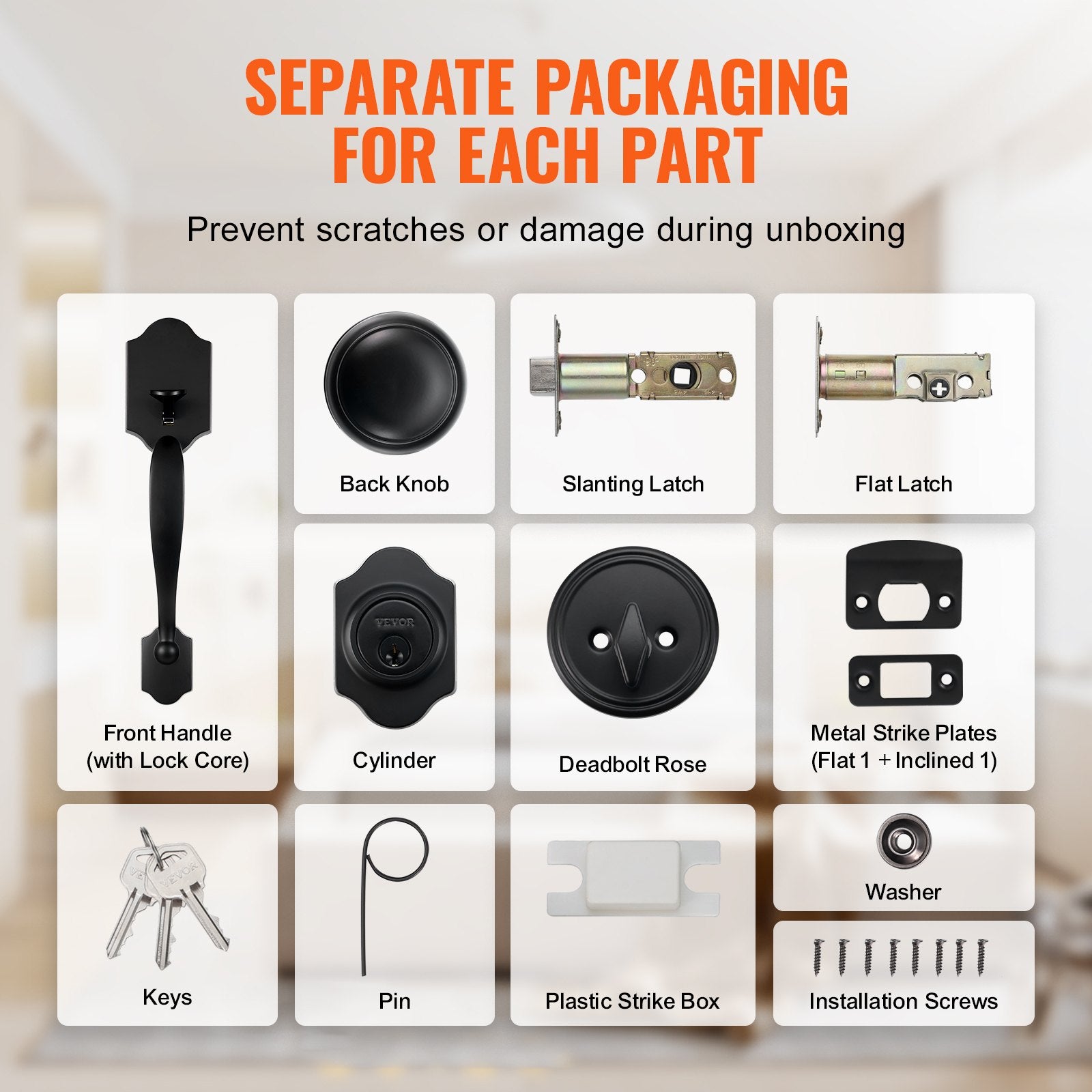Front Door Handle and Deadbolt Set, Matte Black Front Door Lock Set with Interior Knob, Single Cylinder Handleset Adjustable Hole Spacing, for Right and Left Handed Entrance and Front Door - Image 4