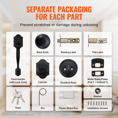 Front Door Handle and Deadbolt Set, Matte Black Front Door Lock Set with Interior Knob, Single Cylinder Handleset Adjustable Hole Spacing, for Right and Left Handed Entrance and Front Door - Image 4