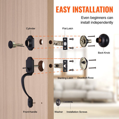 Front Door Handle and Deadbolt Set, Matte Black Front Door Lock Set with Interior Knob, Single Cylinder Handleset Adjustable Hole Spacing, for Right and Left Handed Entrance and Front Door - Image 5