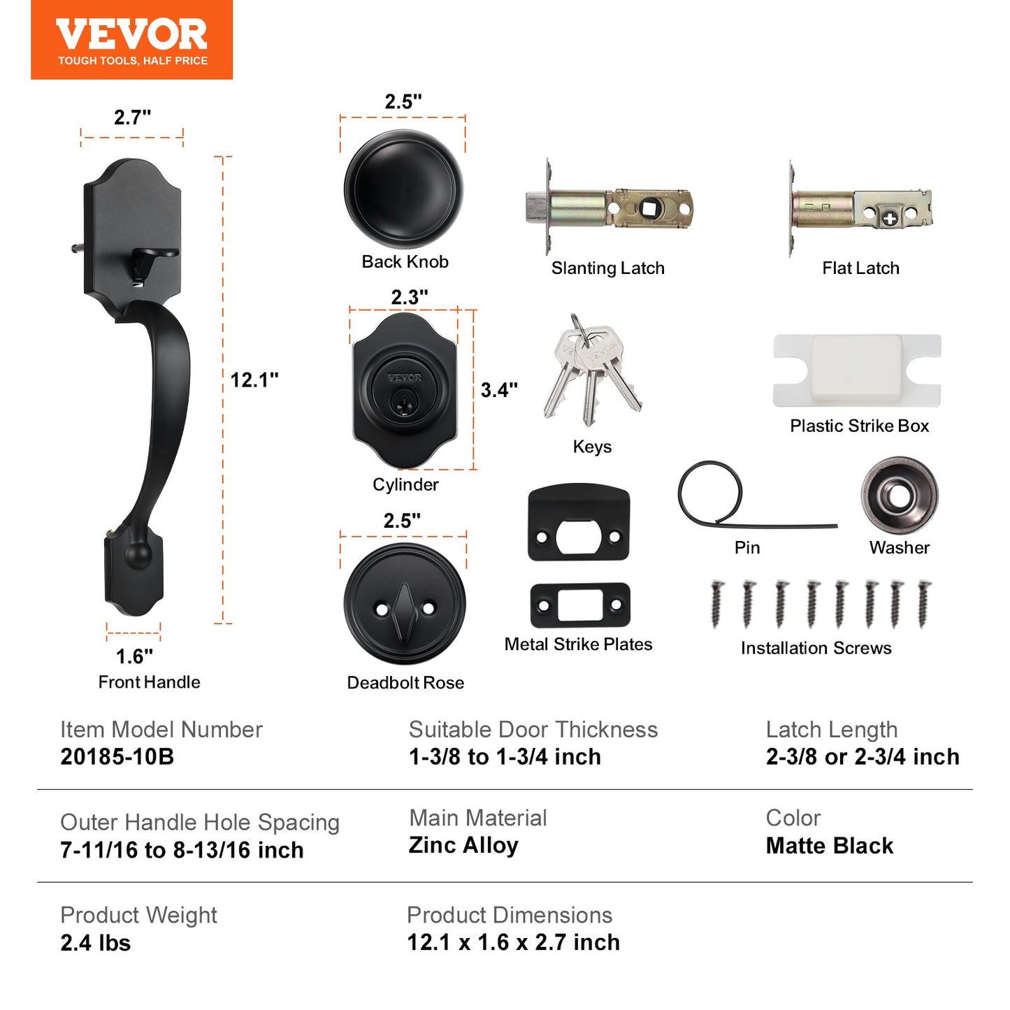 Front Door Handle and Deadbolt Set, Matte Black Front Door Lock Set with Interior Knob, Single Cylinder Handleset Adjustable Hole Spacing, for Right and Left Handed Entrance and Front Door - Image 7