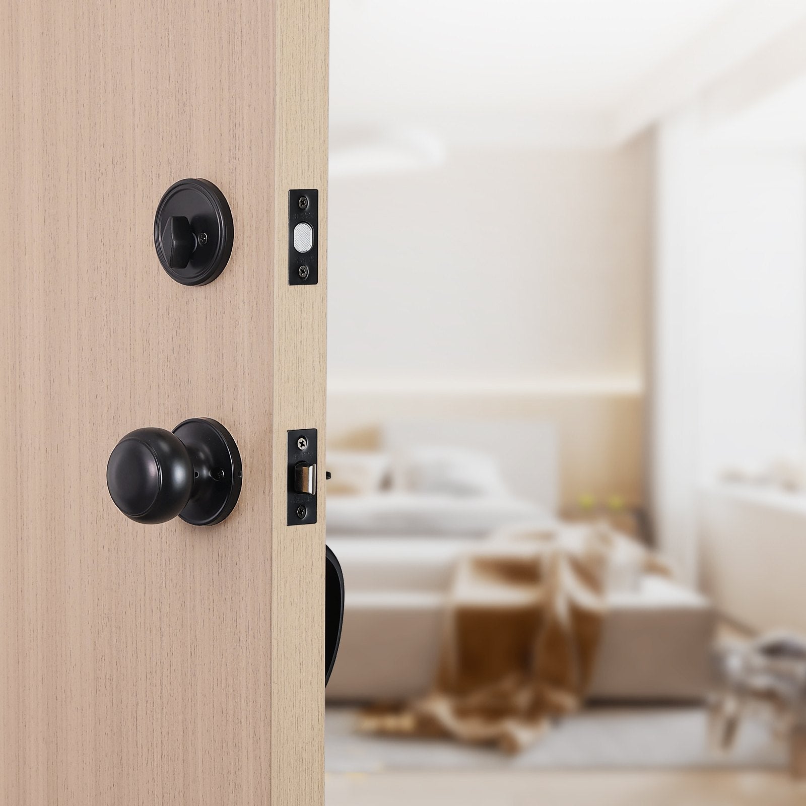 Front Door Handle and Deadbolt Set, Matte Black Front Door Lock Set with Interior Knob, Single Cylinder Handleset Adjustable Hole Spacing, for Right and Left Handed Entrance and Front Door - Image 8