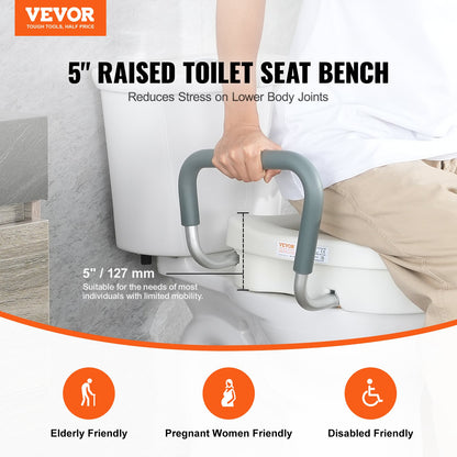 Raised Toilet Seat, 5" Height Raised, 350 lbs Weight Capacity, for Round and Elongated Toilet, Twist Lock Installation,19.1" - 21.7" Adjustable Width, for Elderly, Handicap, Patient, Pregnant, M - Image 2