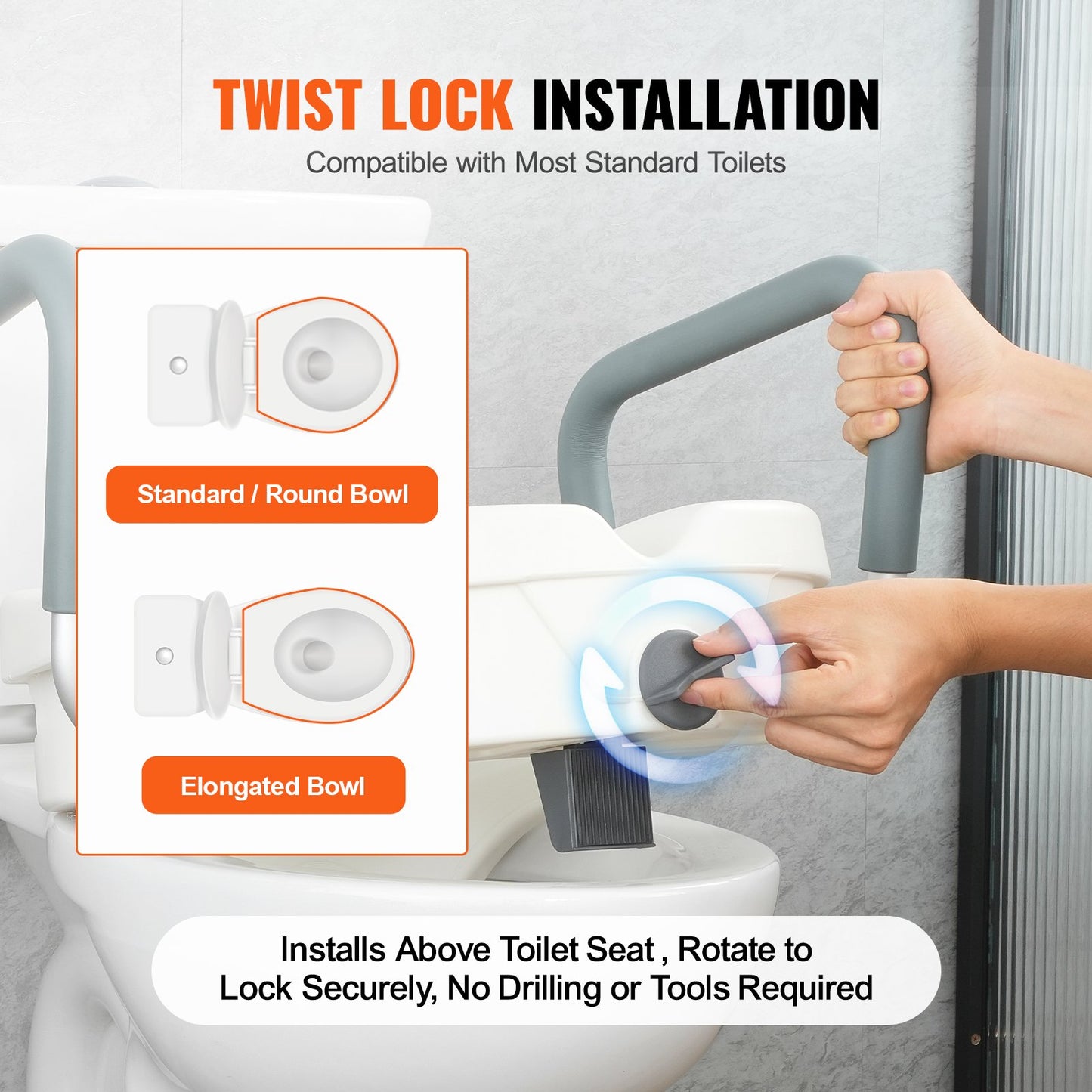 Raised Toilet Seat, 5" Height Raised, 350 lbs Weight Capacity, for Round and Elongated Toilet, Twist Lock Installation,19.1" - 21.7" Adjustable Width, for Elderly, Handicap, Patient, Pregnant, M - Image 3