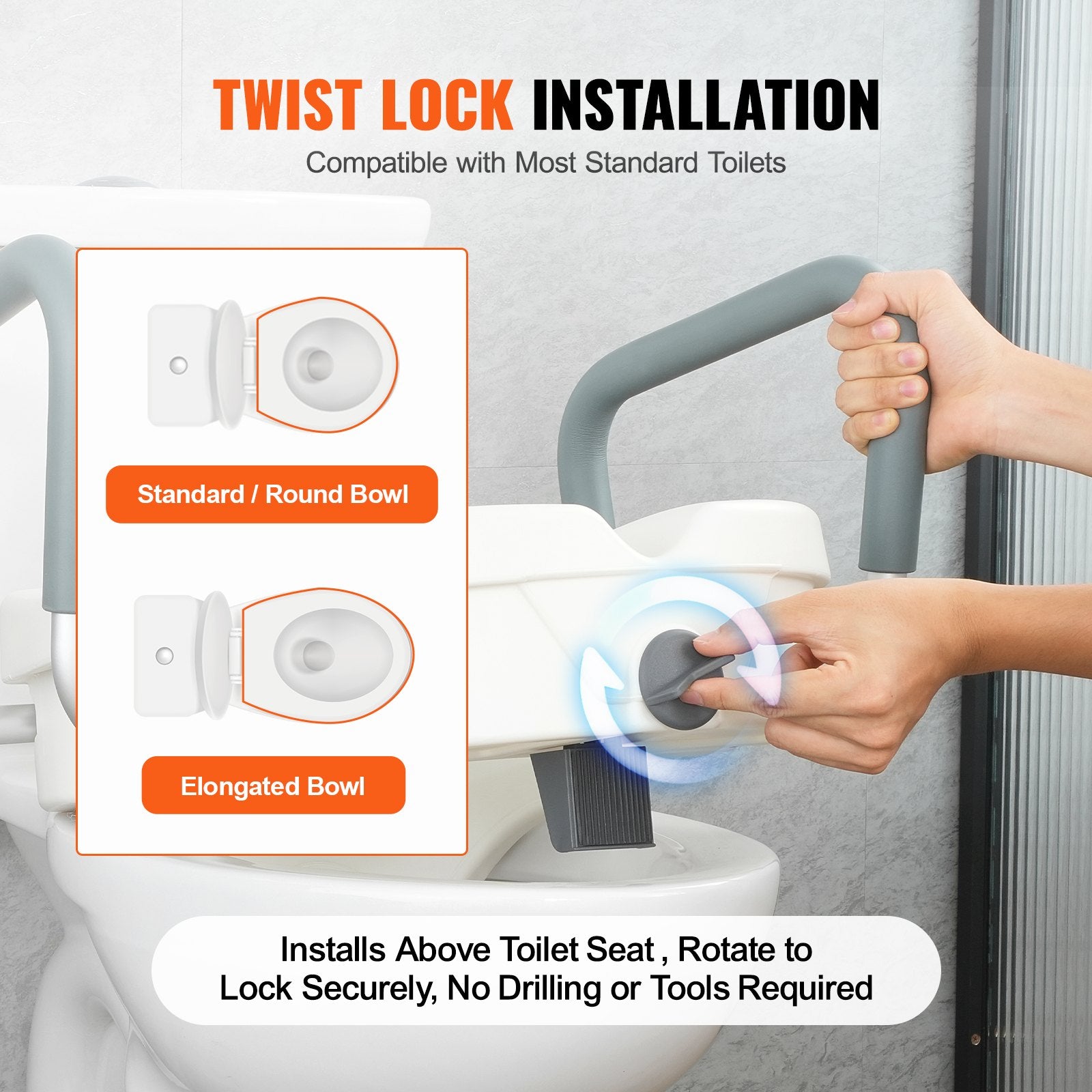 Raised Toilet Seat, 5" Height Raised, 350 lbs Weight Capacity, for Round and Elongated Toilet, Twist Lock Installation,19.1" - 21.7" Adjustable Width, for Elderly, Handicap, Patient, Pregnant, M - Image 3