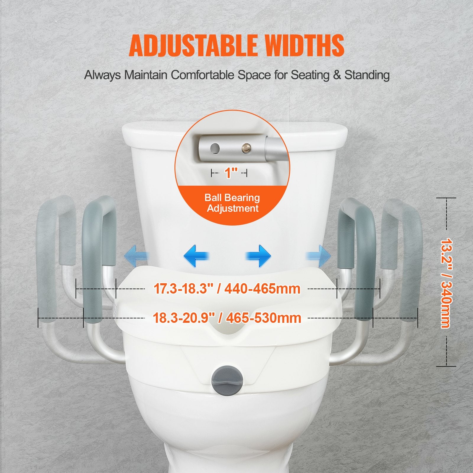 Raised Toilet Seat, 5" Height Raised, 350 lbs Weight Capacity, for Round and Elongated Toilet, Twist Lock Installation,19.1" - 21.7" Adjustable Width, for Elderly, Handicap, Patient, Pregnant, M - Image 4