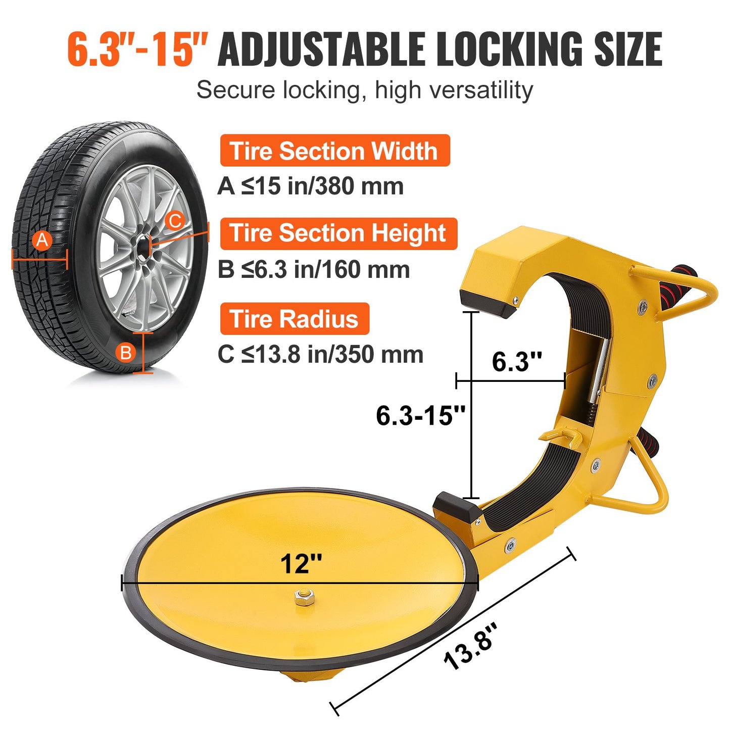 Wheel Lock Clamp, 1 Pack Trailer Wheel Lock, Heavy-Duty Anti Theft Tire Lock, Adjustable Tire Boot Lock Tire Claw, Trailer Wheel Locks for RV Trailers, Cars, Trucks, SUVs - Image 3