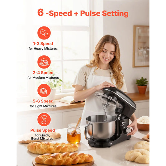 Stand Mixer 5.68 L Electric Dough Mixer 1100W 6 + P Speeds Food Beater - Image 4