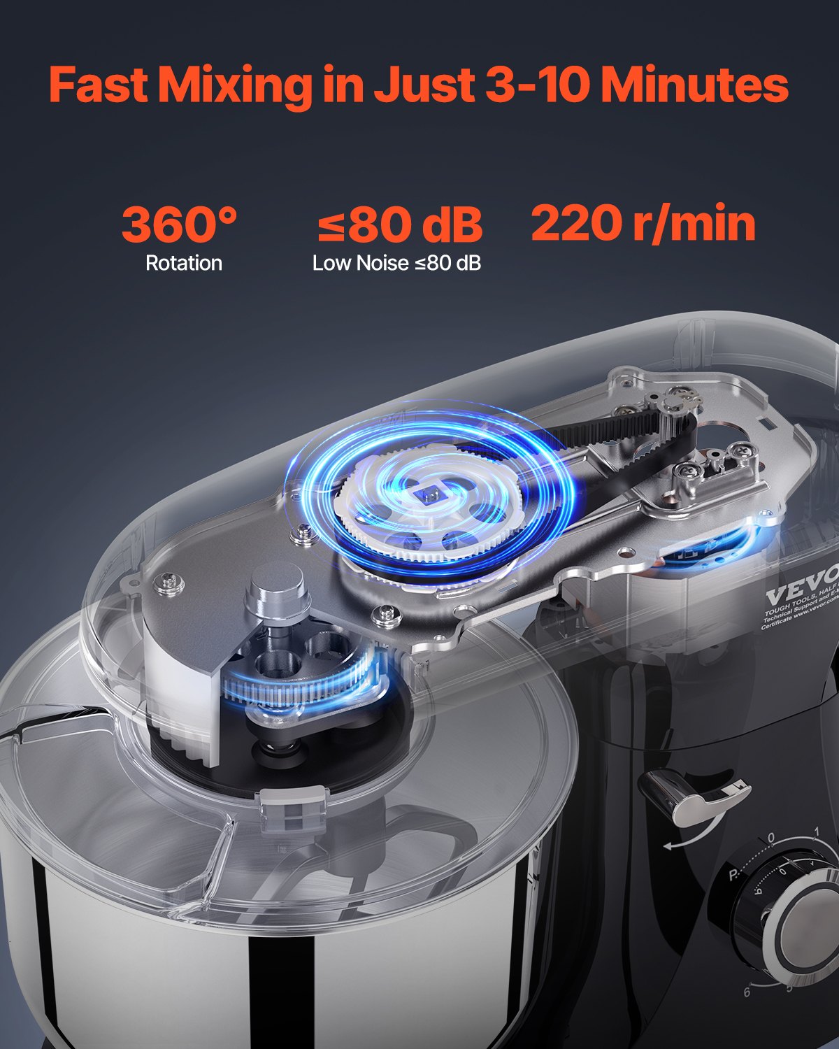 Stand Mixer 5.68 L Electric Dough Mixer 1100W 6 + P Speeds Food Beater - Image 2
