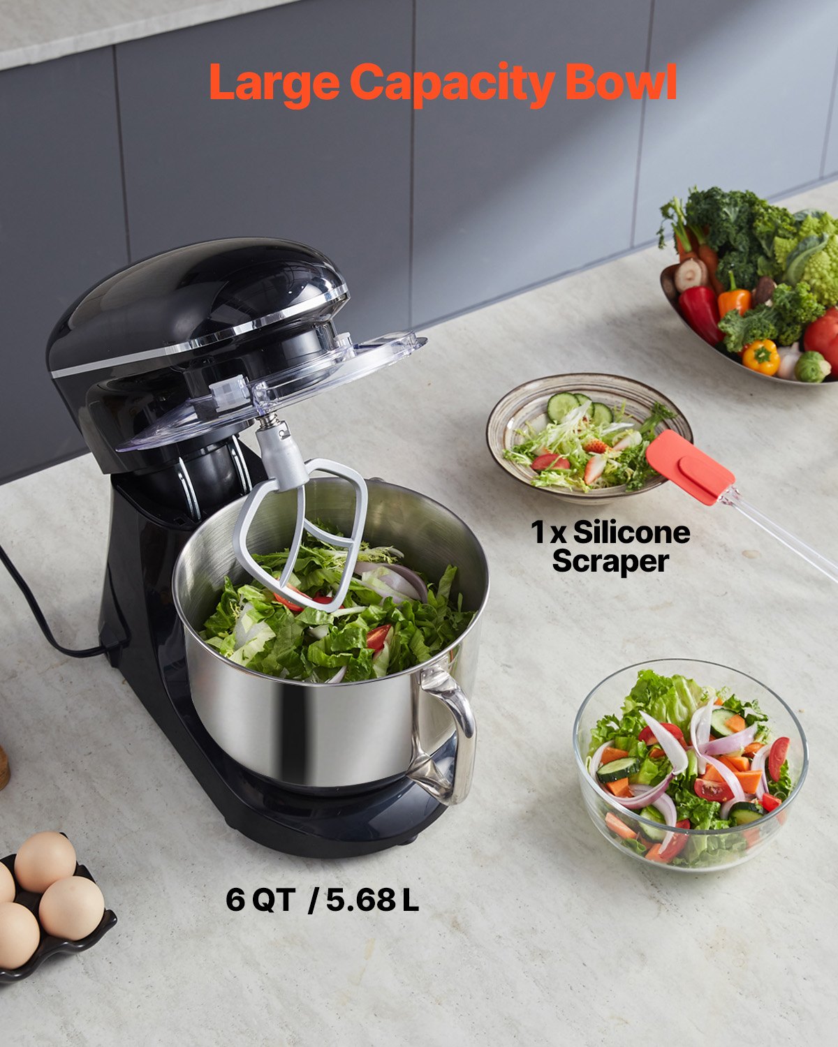 Stand Mixer 5.68 L Electric Dough Mixer 1100W 6 + P Speeds Food Beater - Image 4