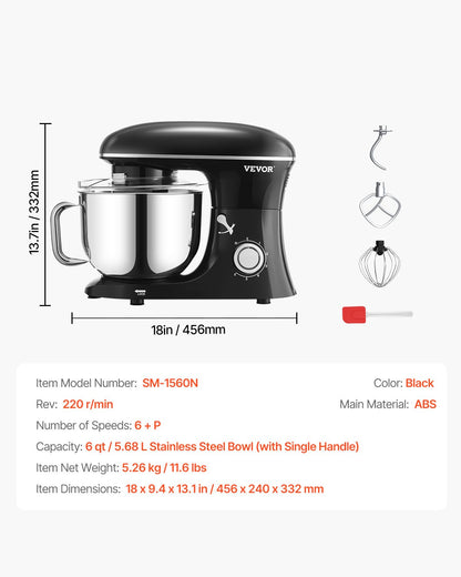 Stand Mixer 5.68 L Electric Dough Mixer 1100W 6 + P Speeds Food Beater - Image 7