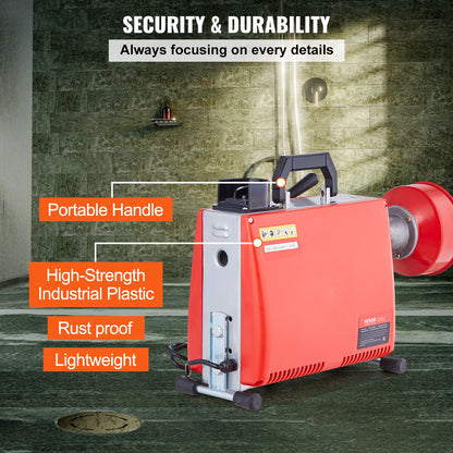 Drain Cleaner Machine 66FT x 5/8" 250W Sewer Snake Auger Manual Feed - Image 6
